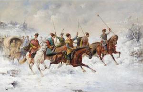 Cossack Cavalry Charge Through Snow - view 1