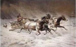 Huntsman Chasing Through The Snow by Konstantin Stoilov