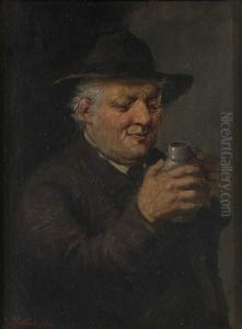 A Refreshing Drink And Peasant Smoking by Carl Siegfried Stoitzner