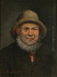 Portrait, Head And Shoulders, Of A Bearded Gentleman Smoking A Pipe; And A Companion