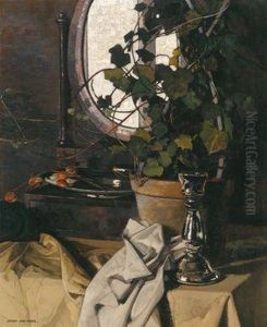 Stilleben Vor Mit Efeu Umranktem Fenster by Josef Stoitzner