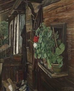 Auf Dem Balkon Eines Alten
 Bauernhauses.