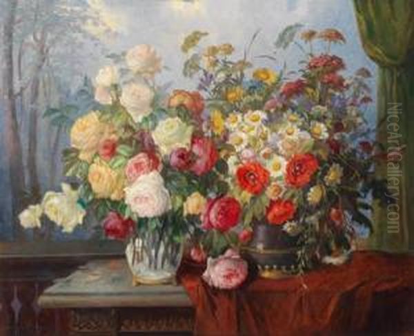 Stillebenmit Rosen- Und Wiesenblumenstraus - view 1