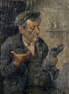 Der Alte Schuster" Ol Auf Holz by Konstantin Stoitzner
