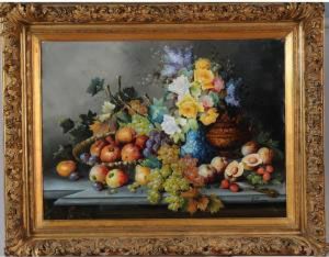 Importante Nature Morte Aux Fleurs Et Aux Fruits by Konstantin Stoitzner