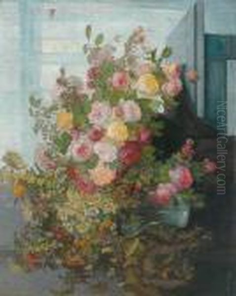 Still Life With Roses And Meadow Flowers On A Table - view 1