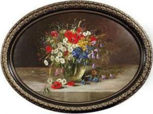 Still-lifewith Poppies, Marguerites And Foxgloves In A Vase by Konstantin Stoitzner