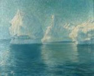 Moonlight Shimmer And Bergs, Antarctica by Frank Wilbert Stokes