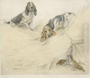Spaniels Observing A Nest Of Partridge by George Vernon Stokes