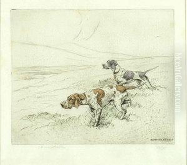Two Pointers On A Moor -
Coloured Etching, Signed Proof, No. 14 From An Edition Limited To 75. - view 1
