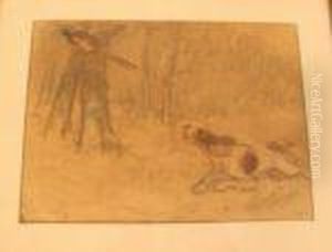 Spaniel Chasing A Pheasant by George Vernon Stokes