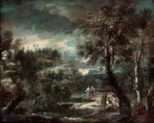 A Wooded River Landscape With Soldiers In Armour Resting - view 1