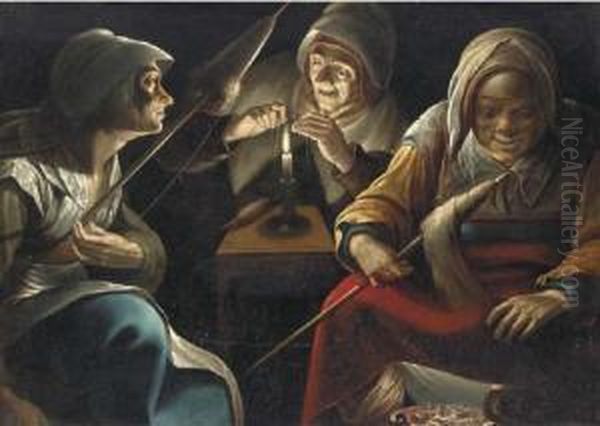 Three Women Working Wool - view 1