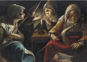 Three Women Working Wool
