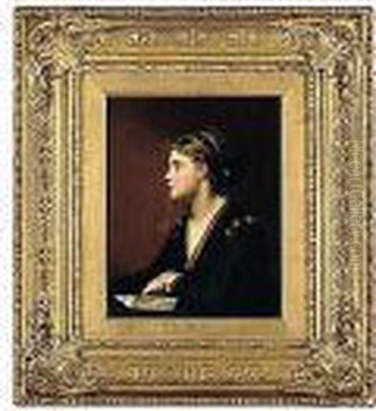 R.a., -, Portrait Of A Young
Girl In Profile, Signed And Dated L.r.: 1868, Oil On Canvas, 29 By 24.5
Cm.; 11i By 9iin - view 1