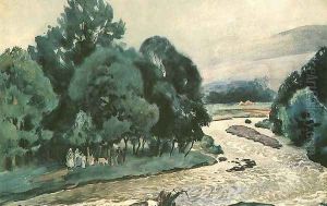 Summer Landscape with a River by Julian Falat