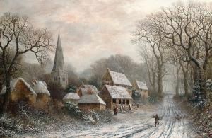 A Winter Landscape With Cottages