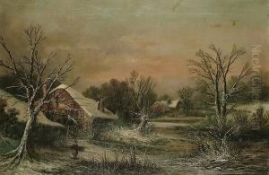 A Winter Landscape With A Watermill