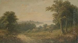 Figures Before A Cottage In A 
Landscape, An Estuary Beyond; And A Figure On A Track In A Landscape by William Stone