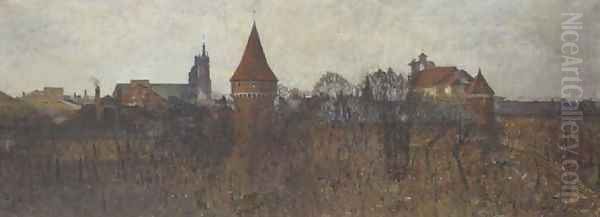 City Walls with the Basilica of the Virgin Mary in the Background, Cracow - view 1
