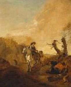 A Figure On A Grey Horse With Other Figures Resting By The Wayside by Dirck Willemsz. Stoop
