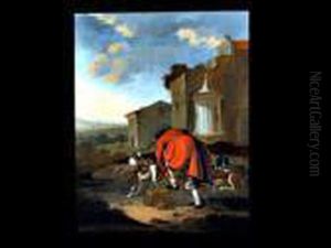 Jager Mit Hunden In Italinisierender Phantasie-landschaft by Dirck Willemsz. Stoop