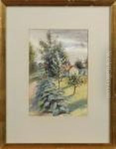 Landskap Med Hus, Gouache, Signerad G Stoopendaal 1889, 21x14 by Georg Stoopendaal