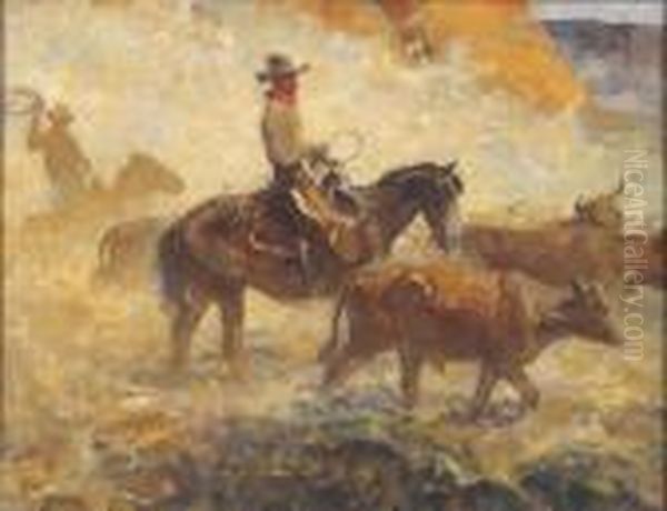 Illustration: A Dusty Cattle Drive. - view 1