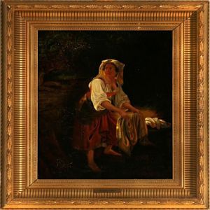 En Italienerinde Med Vasketojet by Frederik Ludwig Storch
