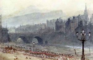A View Of Old Town And Waverley Bridge, From Prince's Street, Edinburgh by Myles Birket Foster