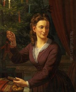 Young Woman Decorating The Christmas Tree