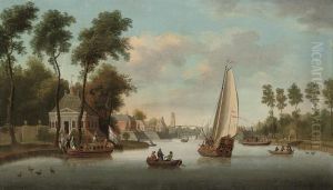 A River Landscape With Shipping By A Customs House On The Outskirtsof A Town