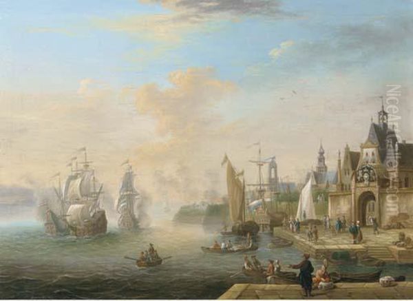 Men O'wars Firing At A Fortified Town - view 1