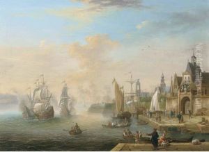 Men O'wars Firing At A Fortified Town
