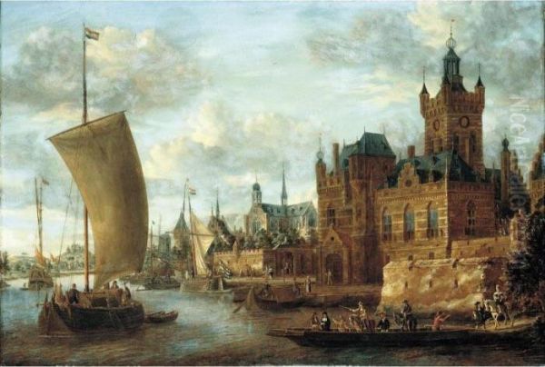 A River Landscape With Figures In A Ferry Before An Imaginary Town - view 1