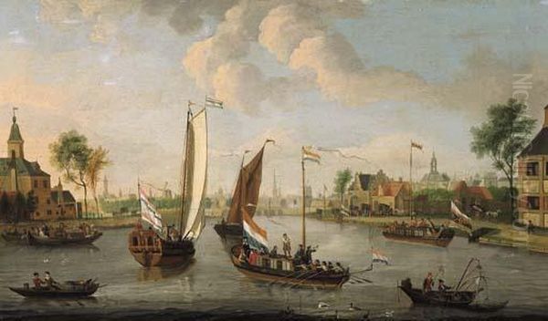 Yachts On The Buiten Amstel,
Amsterdam, With The Spires Of The Zuider- And Oude Kerk Beyond - view 1