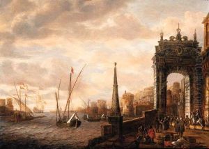 A Capriccio Of A Mediterranean
Harbour With Merchants Andtravellers On A Quay By A Gate, Galleys And
Other Shippingbeyond by Jacobus Storck