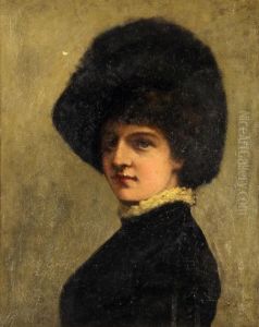 Evelyn, Head And Shoulders Wearing A Black Fur Hat And Lacecollar