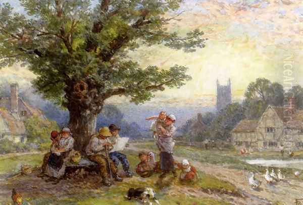 Figures And Children Beneath A Tree In A Village - view 1
