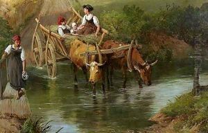 Crossing the Ford by Myles Birket Foster