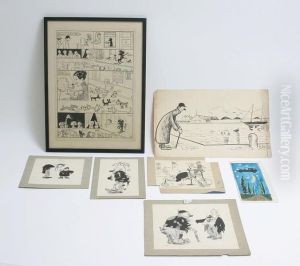 Orig. Drawings: 6 Original 
Drawings By Robert Storm P. + One Watercolour. One Framed, 4 Mounted On 
Cardboard. [no Date] by Robert Storm Petersen