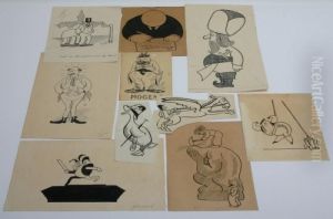 Orig. Drawings: 10 Various 
Original Drawings In Ink By Robert Storm P. Varoius Sizes. [no Date] by Robert Storm Petersen