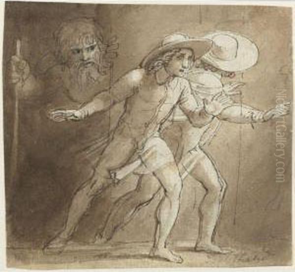 Christian Making His Escape With
Hopeful From The Dungeon Ofdoubting Castle And Giant Despair - view 1