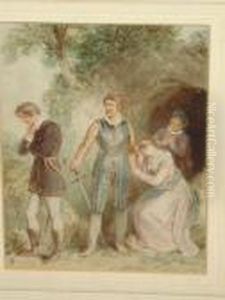 Gentlemen And A Young Maiden By A Tree by Thomas Stothard
