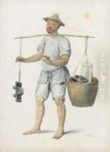 A Woman Carrying A Yoke With Buckets; A Man Carrying A Set Of Scales