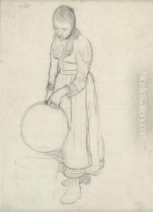 Sketch Of A Woman Emptying A Pail by Edward William Stott
