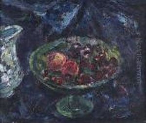 Still Life With Peaches And Water Pitcher by Edward William Stott
