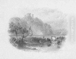 Oakhampton Castle, Devon by Myles Birket Foster