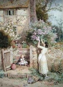 The Lilac Cottage by Myles Birket Foster