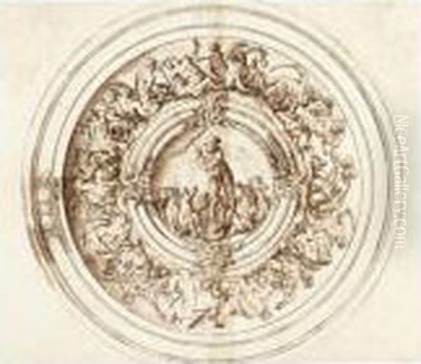 Poseidon In The Center,surrounded By A Battle Of Tritons - view 1